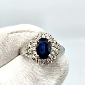 Platinum Sapphire Natural Diamond Ring